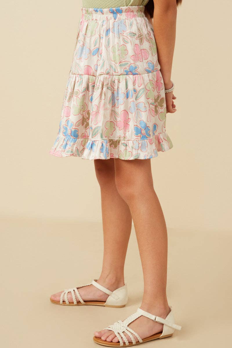 Girls Floral Tiered Foiled Skirt: Ivory