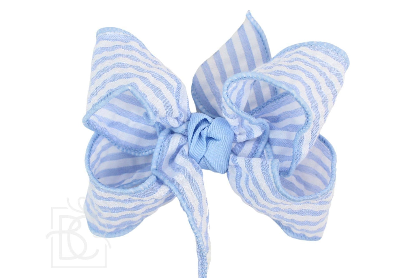 SEERSUCKER BOW ON CLIP: Millenium Blue / 4.5" Large - 1.5" Ribbon on Alligator Clip