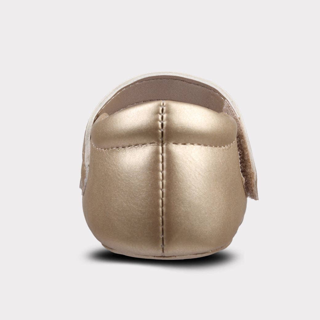Amina Girls Hook & Loop Crib Shoe: Gold