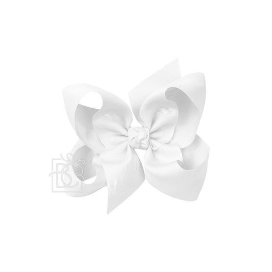 SIGNATURE GROSGRAIN BOW ON CLIP: 6.5" Jumbo - 2.25" Ribbon on Lg. Alligator Clip / WHITE