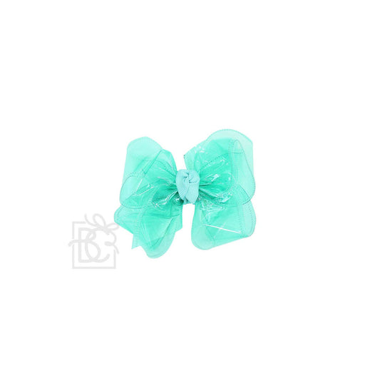 WATERPROOF BOWS ON ALLIGATOR CLIP: 4.5" Large - 1.5" Ribbon on Alligator Clip / AQUAMARINE