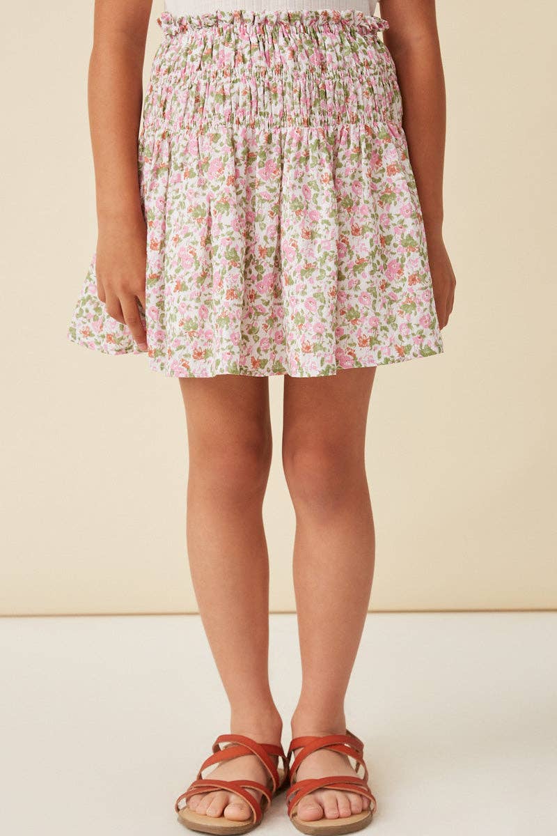Girls Ditsy Floral Elastic Detailed Skirt: Pink