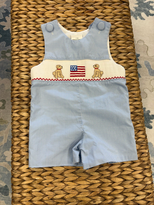 Stitchy Fish Smocked American Flag/Dog JonJon 18M