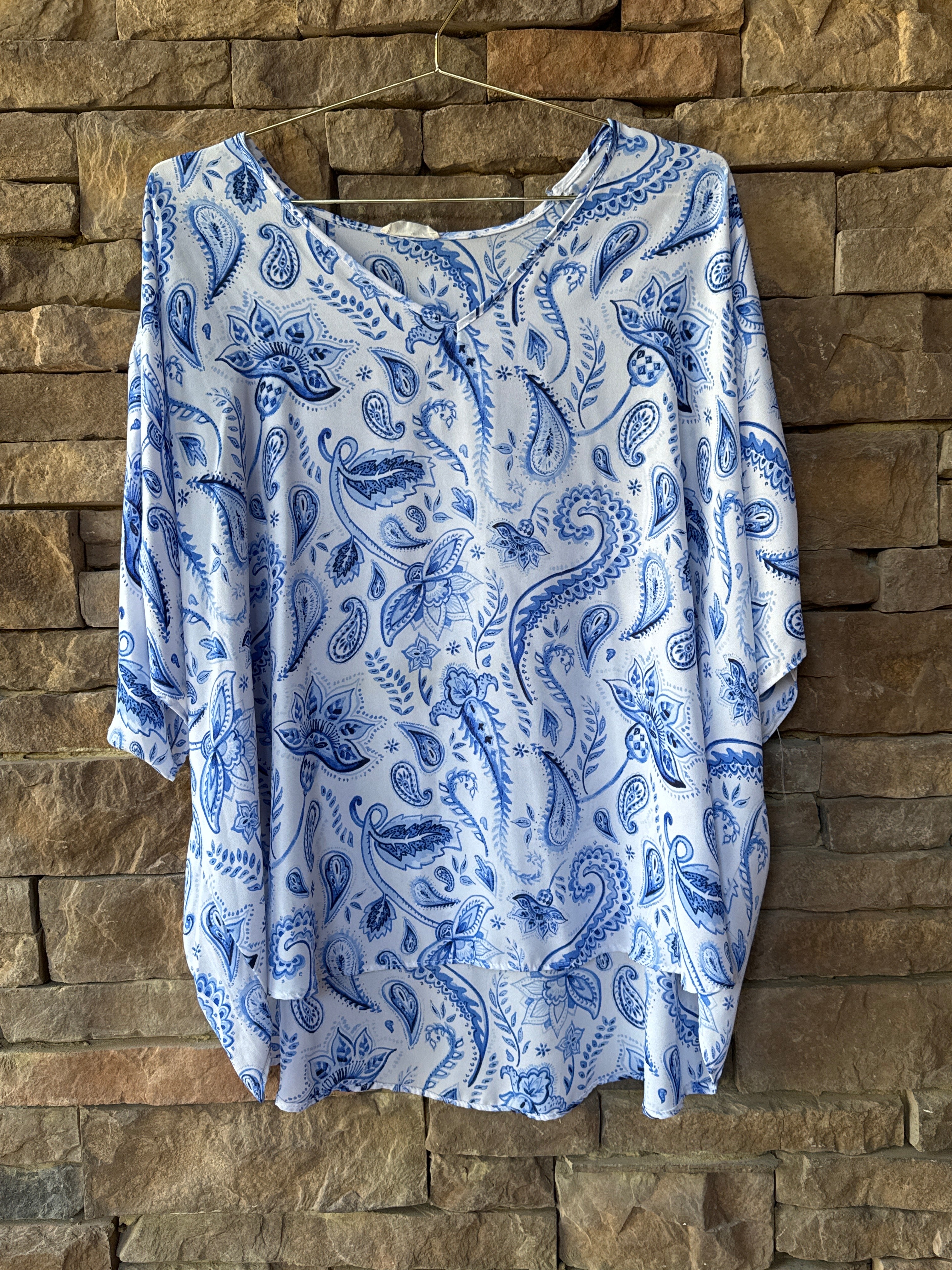 Adrienne Blue Paisley Flowy Top L