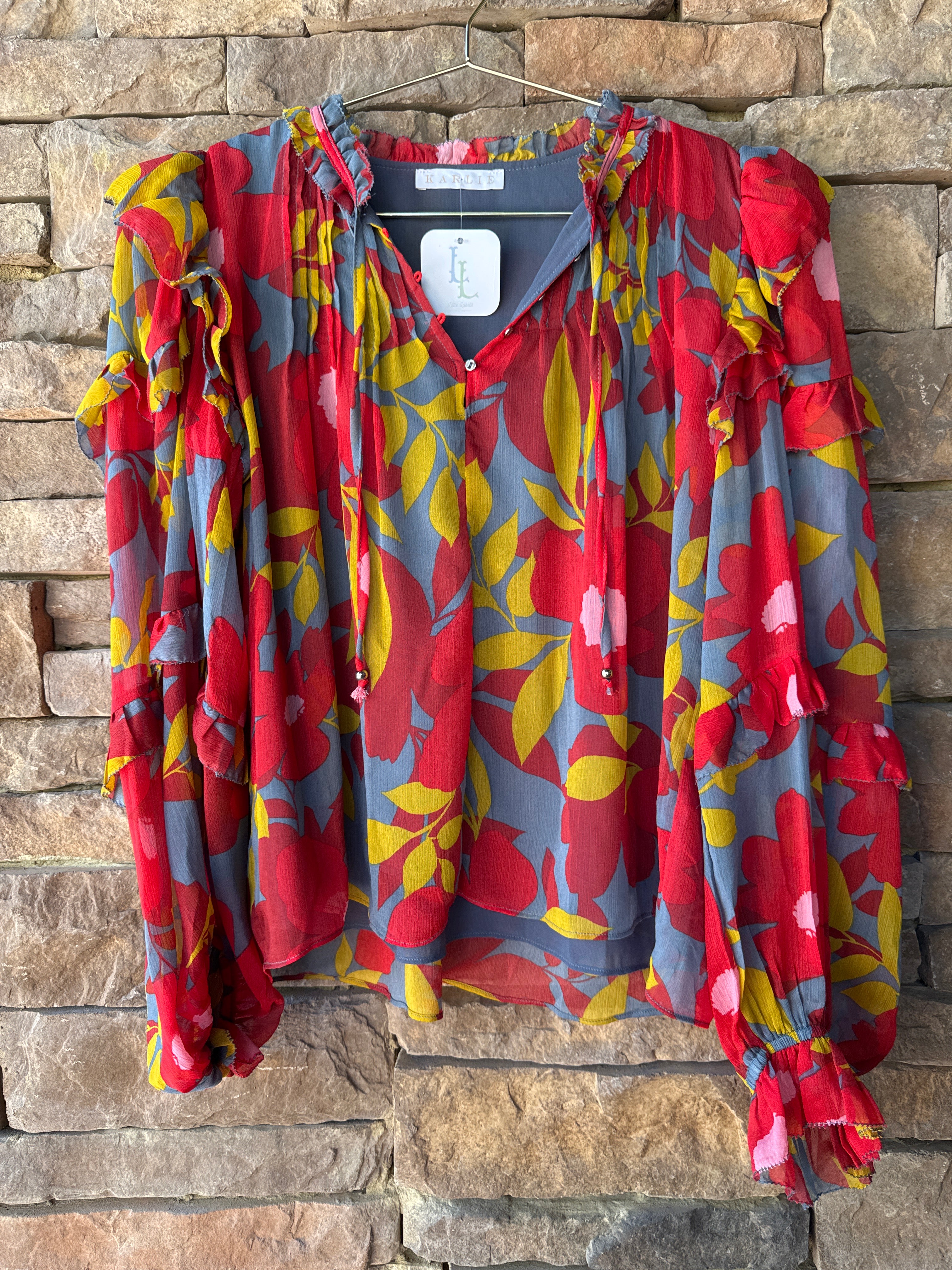 Karlie Fall Floral LS Swing Top S
