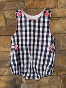 Three Sisters Navy Gingham Red Trim Bubble 6M