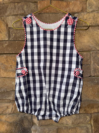 Three Sisters Navy Gingham Red Trim Bubble 6M