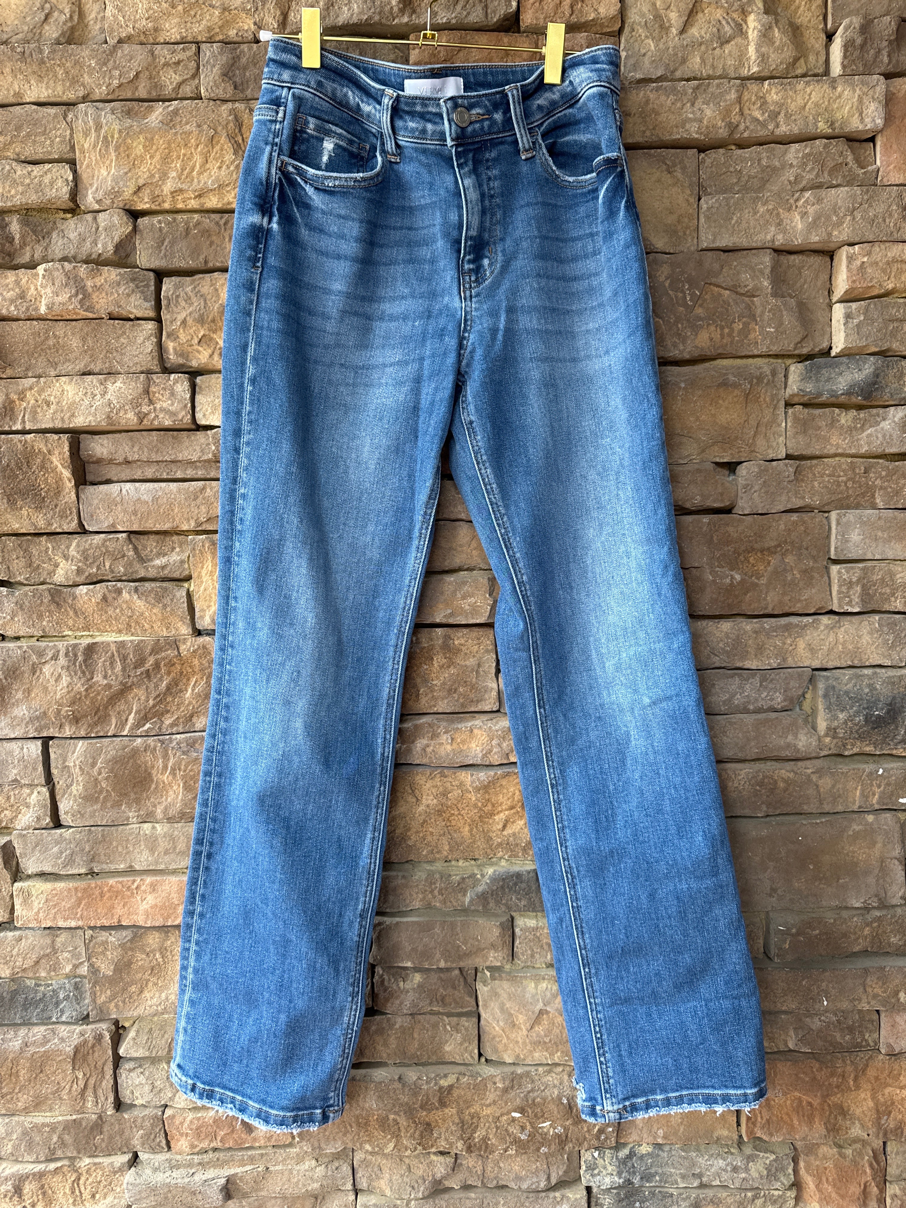 Vervet Blue Denim Straight Cut Midwash Distressed 27