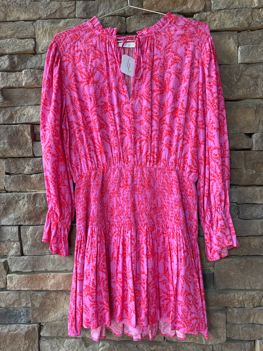 Karlie Pink Red Floral Mini Cinch Waist Dress L
