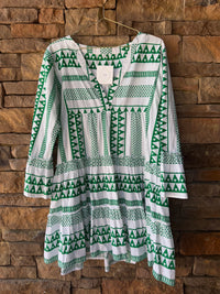 Green and White Long Sleeve Geometric Mini M