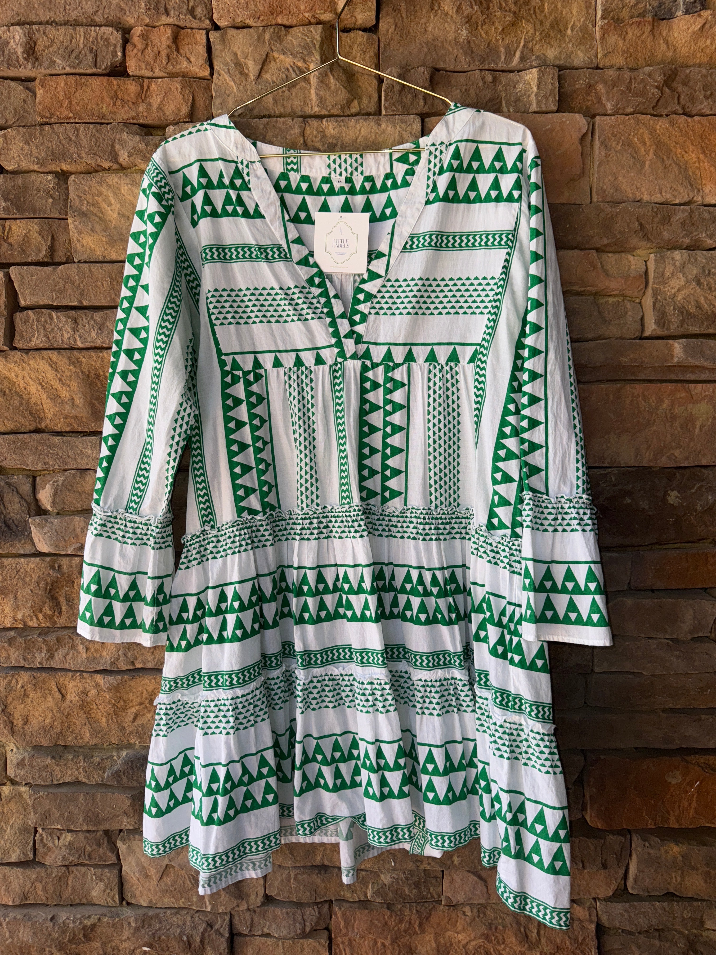 Green and White Long Sleeve Geometric Mini M