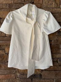 LaRoque White Bow Collar Blouse S