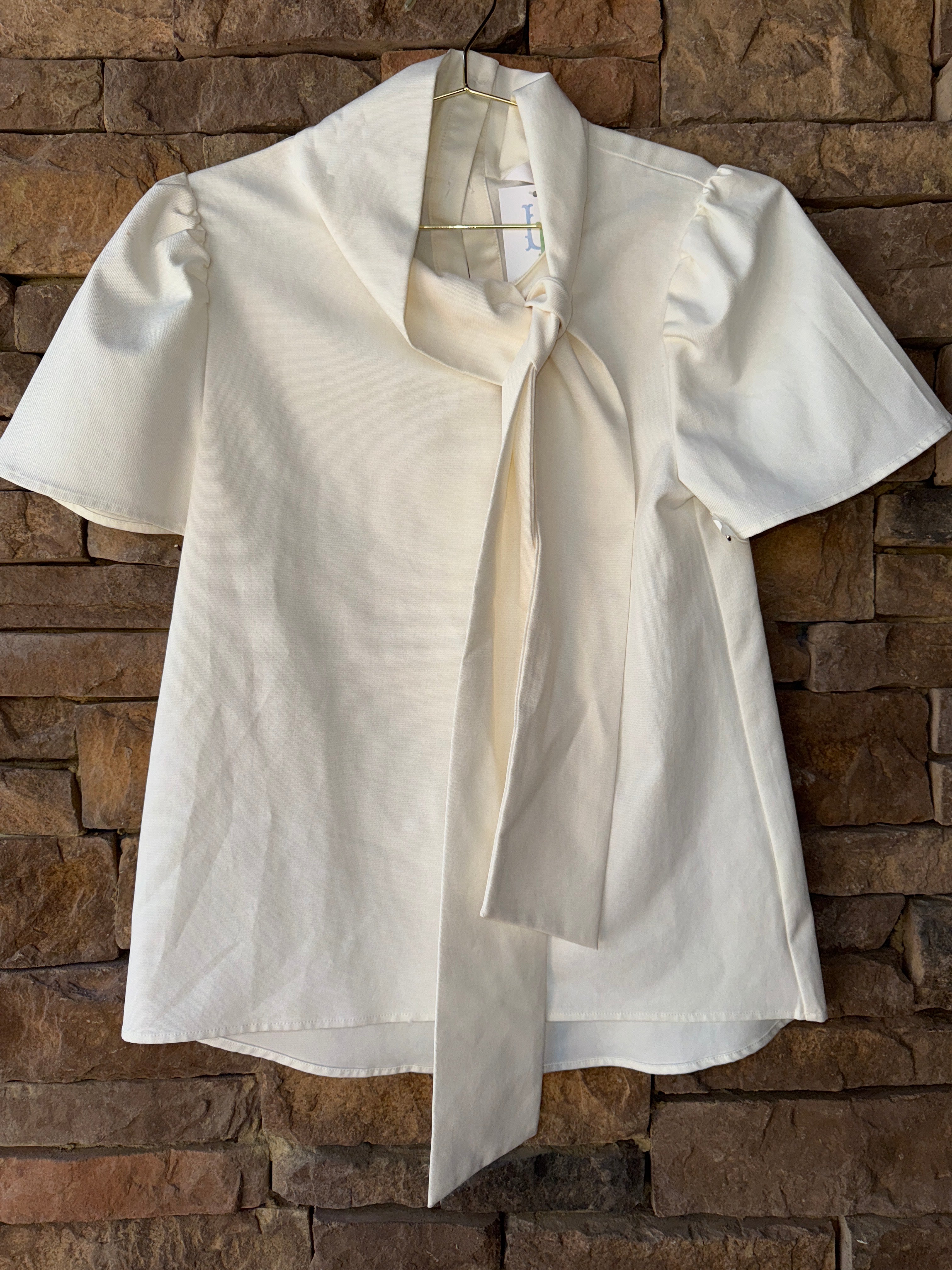 LaRoque White Bow Collar Blouse S