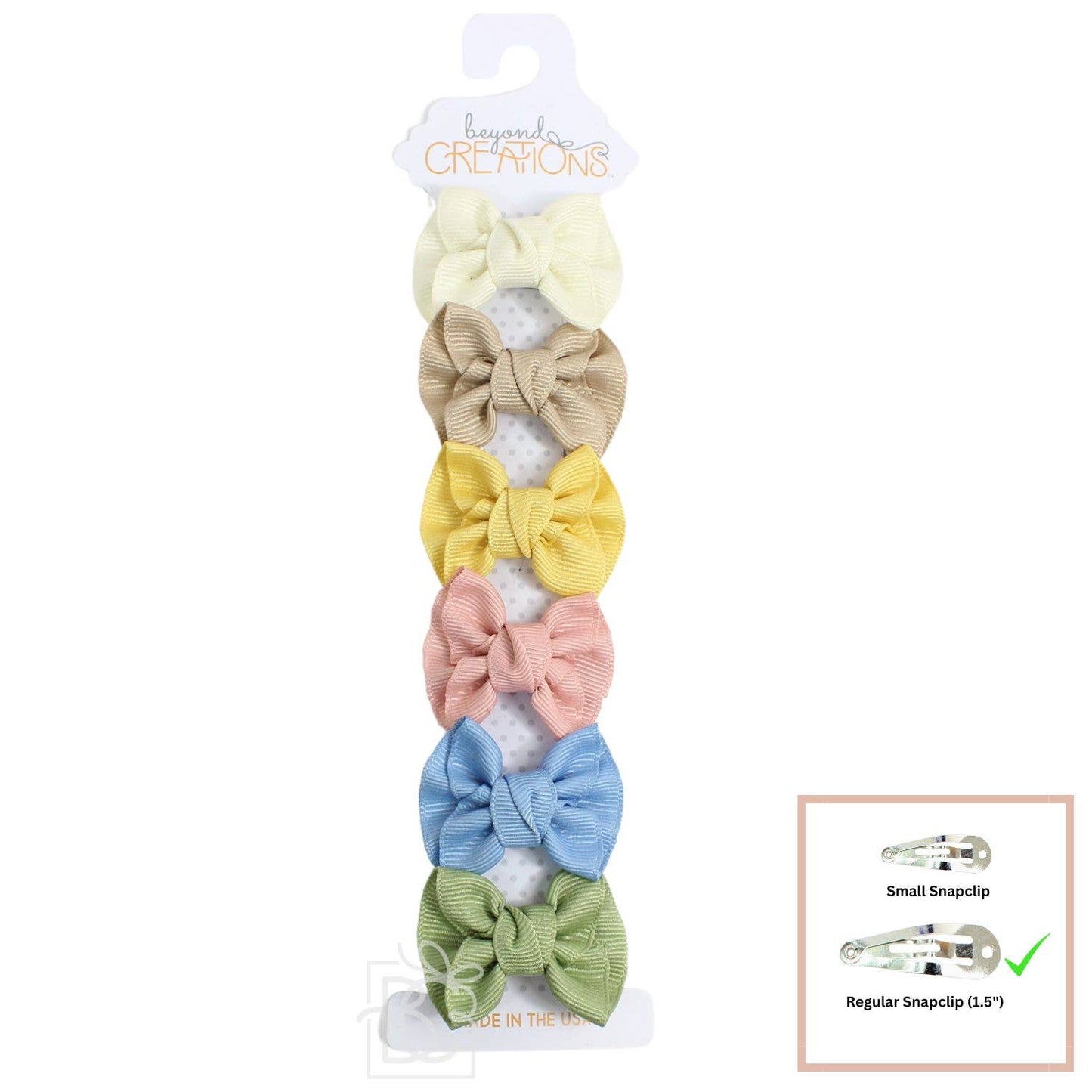 6 PACK - 2" TODDLER ANNE BOW ON SNAP CLIP: Pastel 6 Pack - White; Light Pink; Pink; Millennium Blue; Light Yellow; Aquamarine