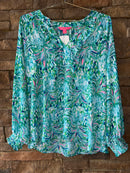 Lilly Pulitzer Ruffle 3/4 length Blouse XL