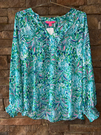 Lilly Pulitzer Ruffle 3/4 length Blouse XL