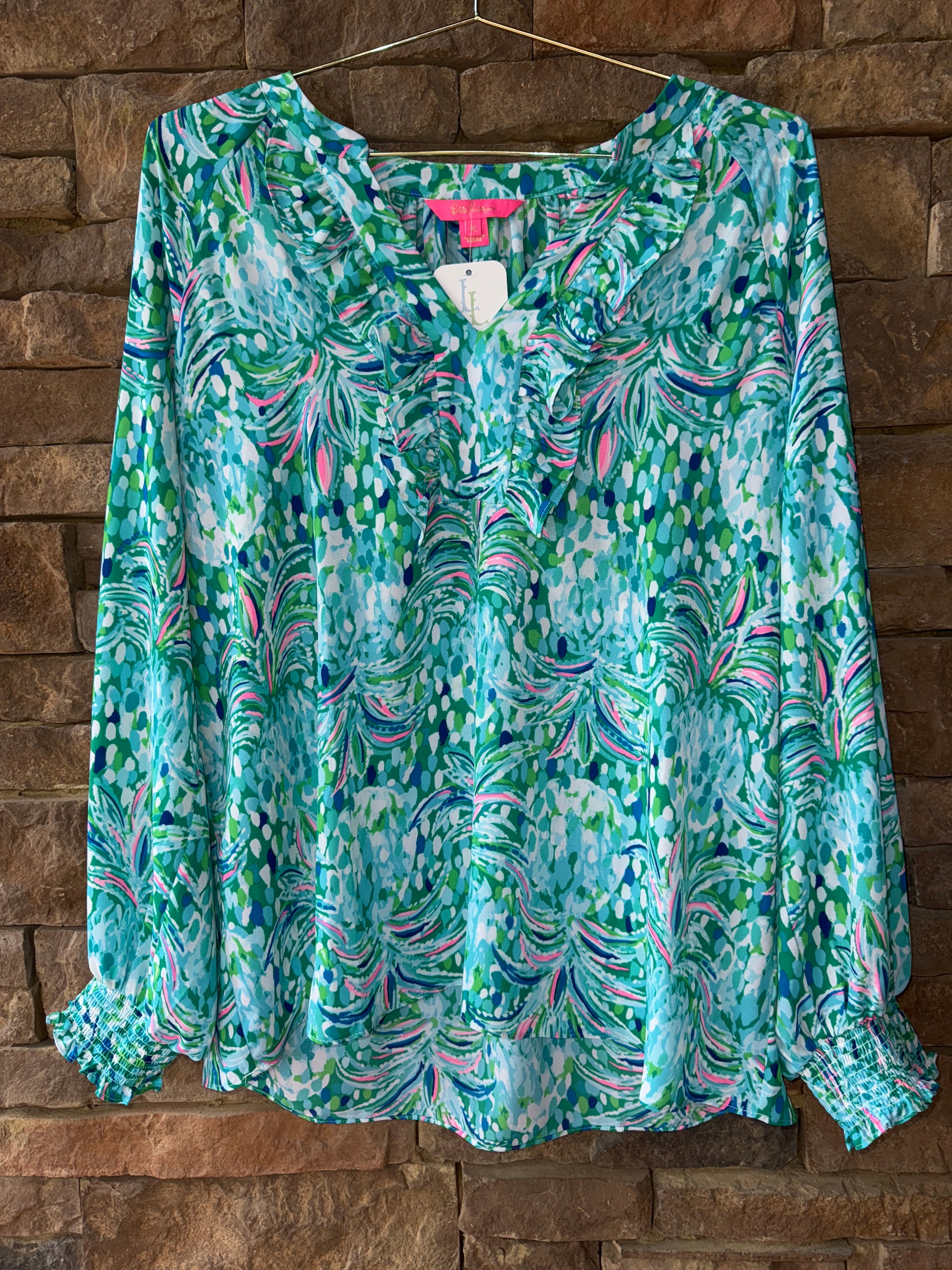 Lilly Pulitzer Ruffle 3/4 length Blouse XL