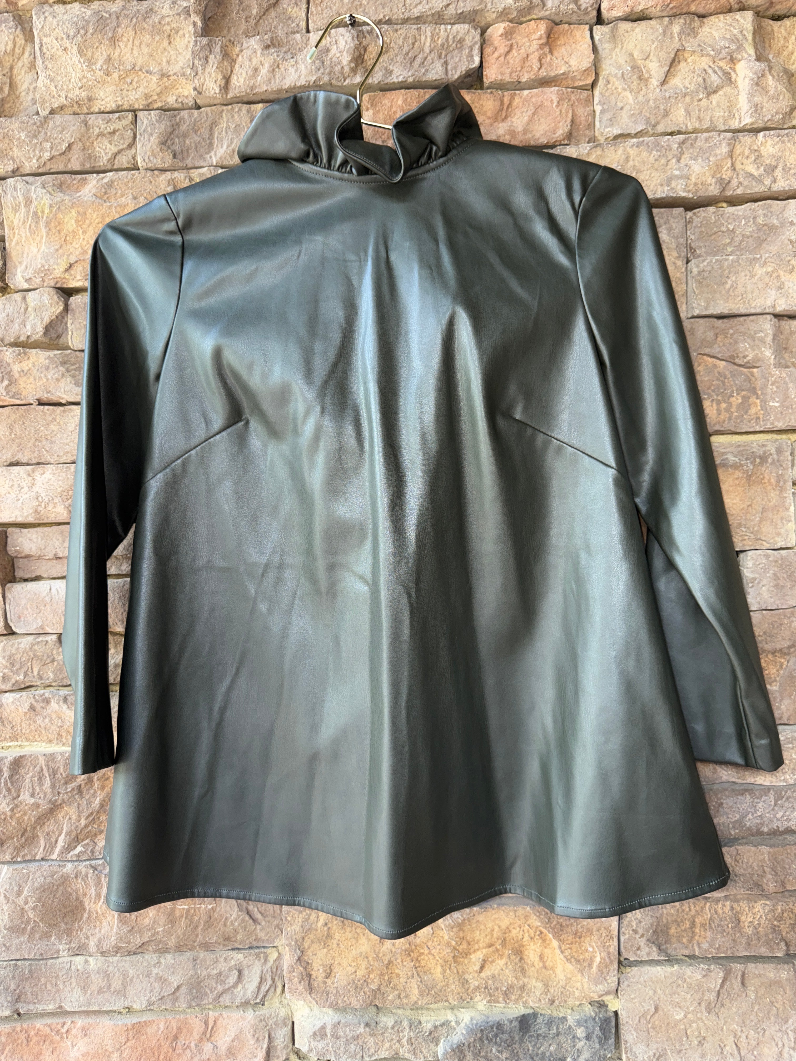 Tuckernuck Faye Faux Leather Ruffle Popover Shirt Vegan Black S