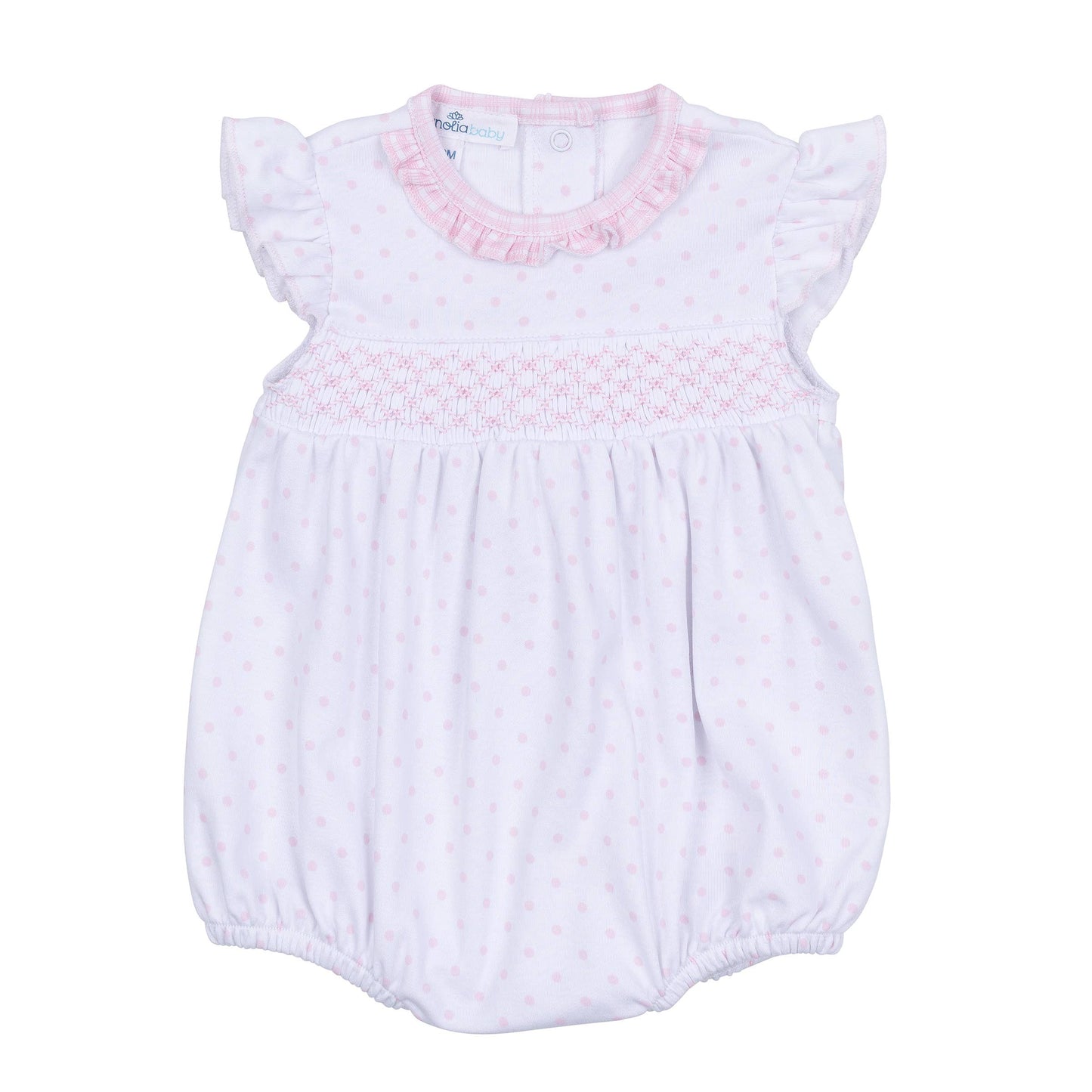 Gingham Dots Smocked Bubble in Pink