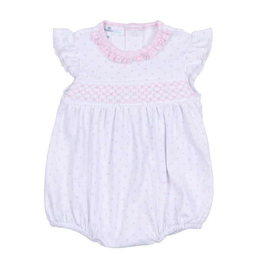 Gingham Dots Smocked Bubble in Pink