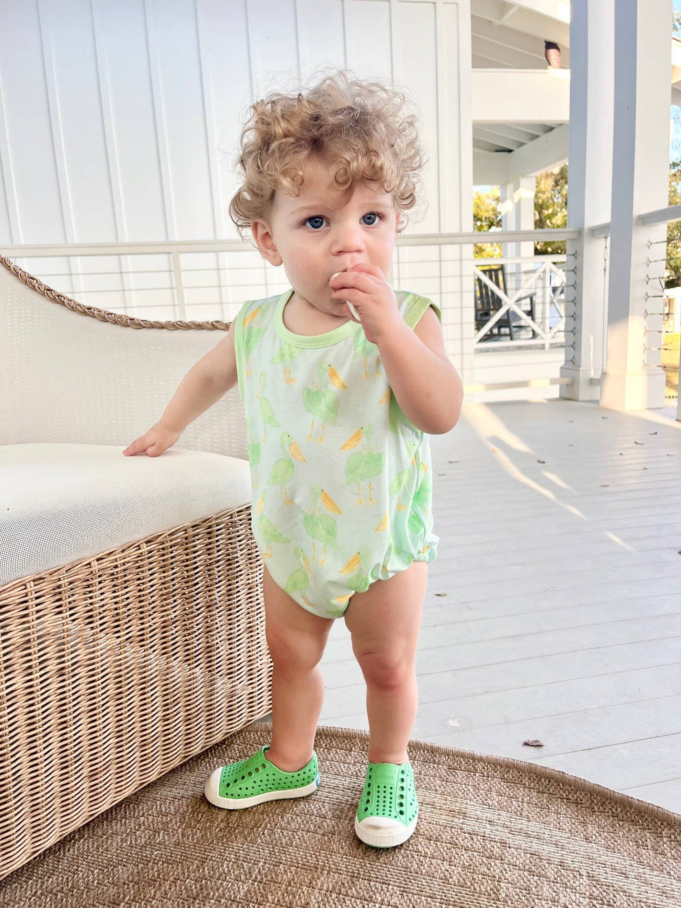 Mint Pelican Bubble Romper: 12-18M