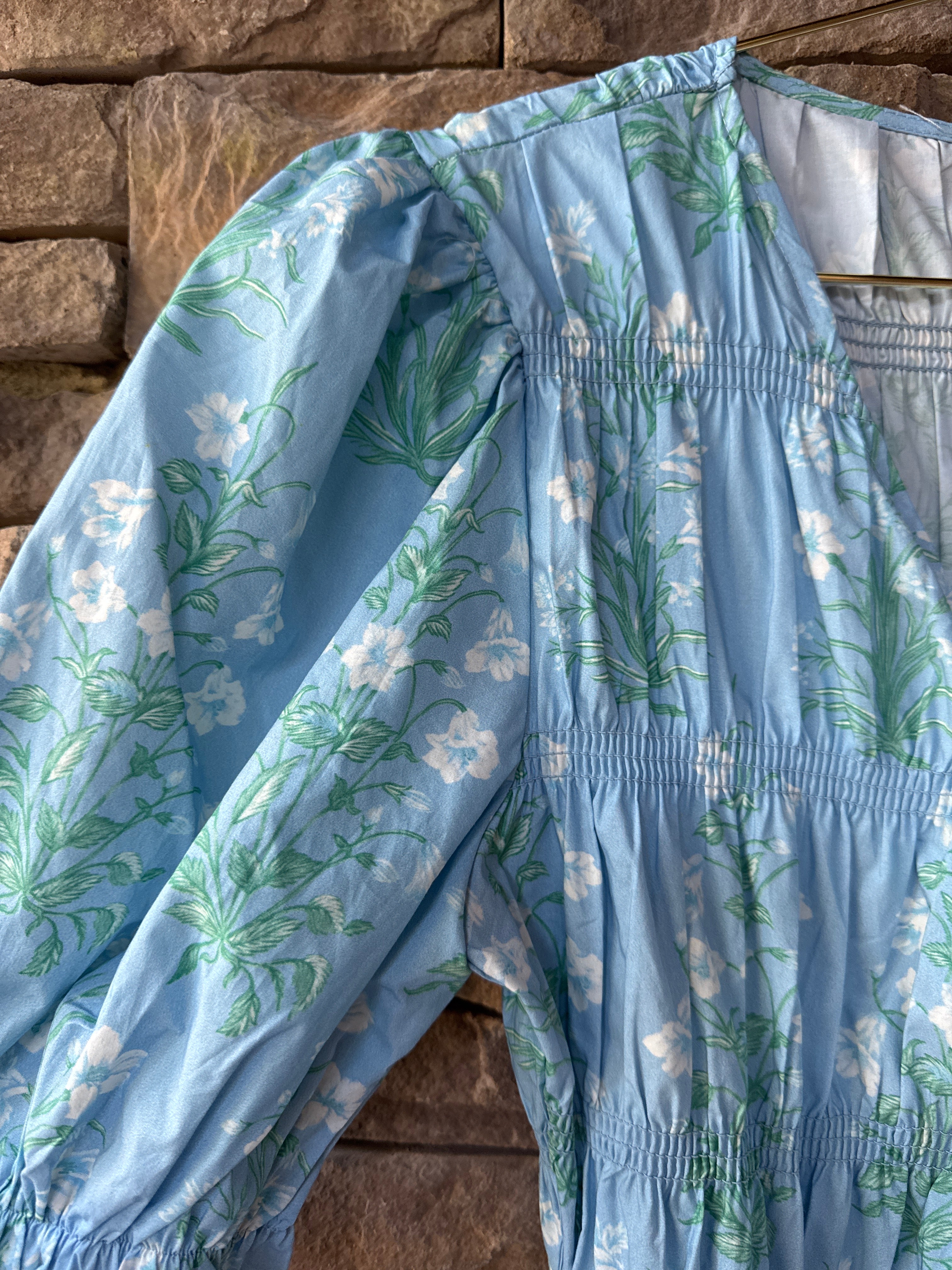 Peach Love Blue Poplin Floral Jumpsuit M