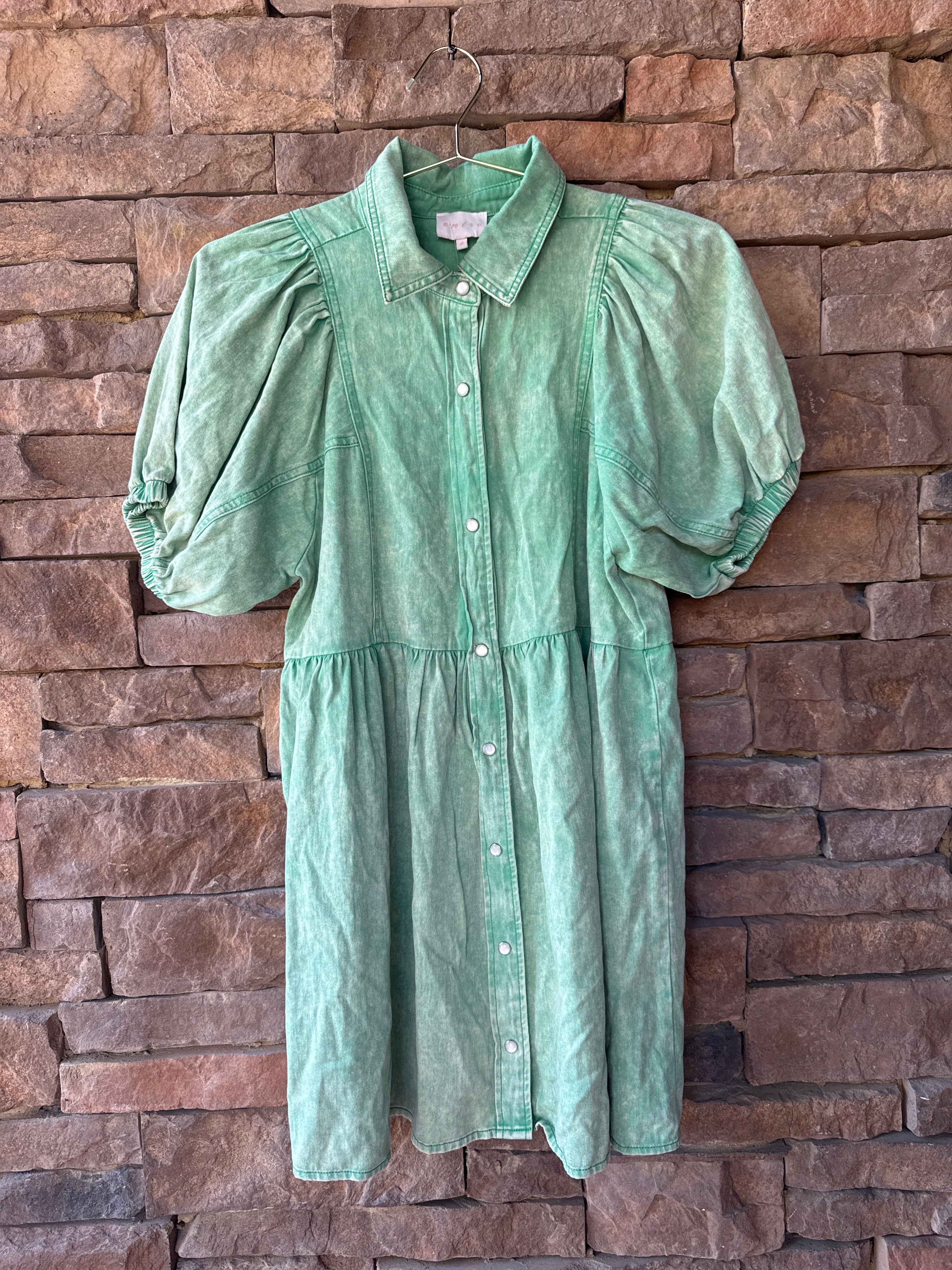 Entro Light Wash Green Denim Dress S