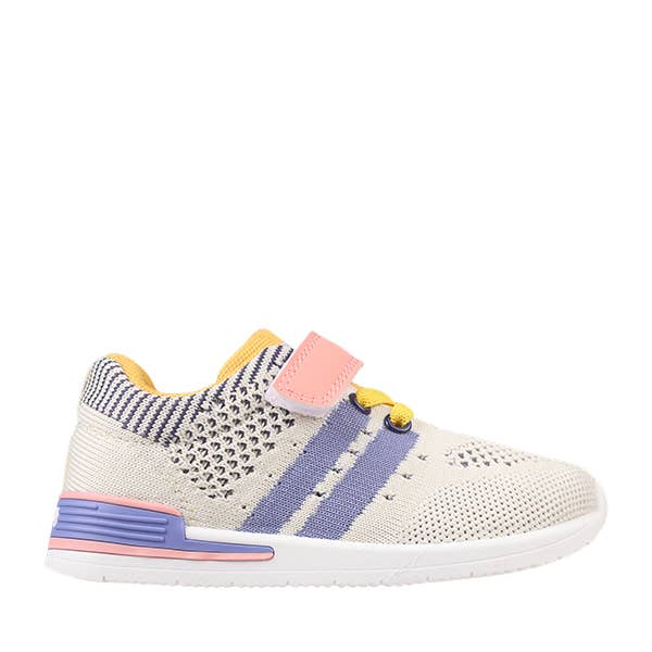 Wynn Girls Hook & Loop Sneaker: Cream/Purple