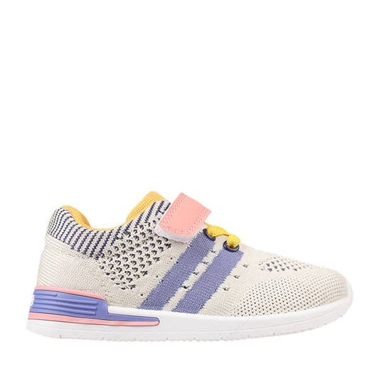 Wynn Girls Hook & Loop Sneaker: Cream/Purple