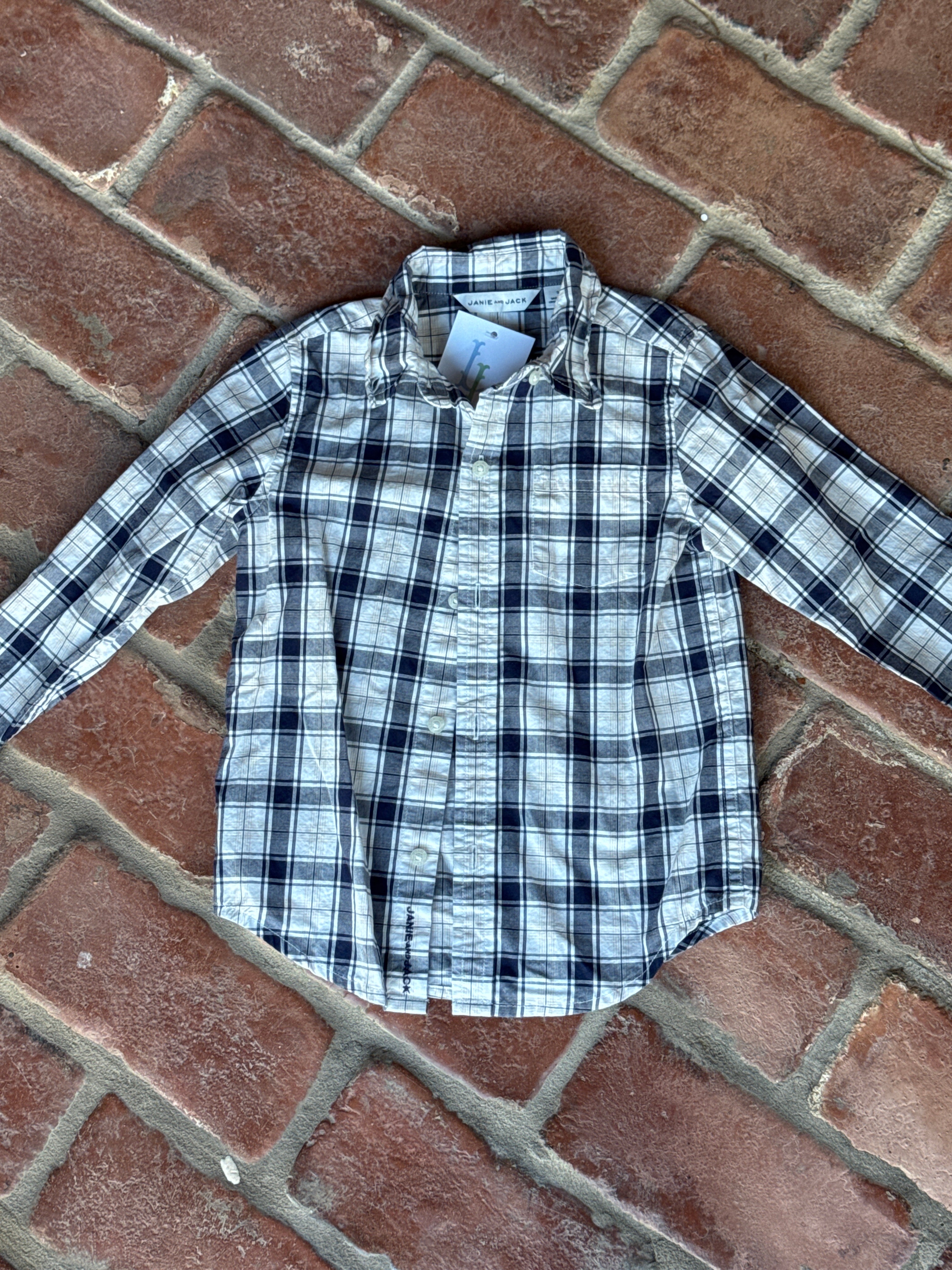 Cream & Blue Flannel Ls Button up 3T