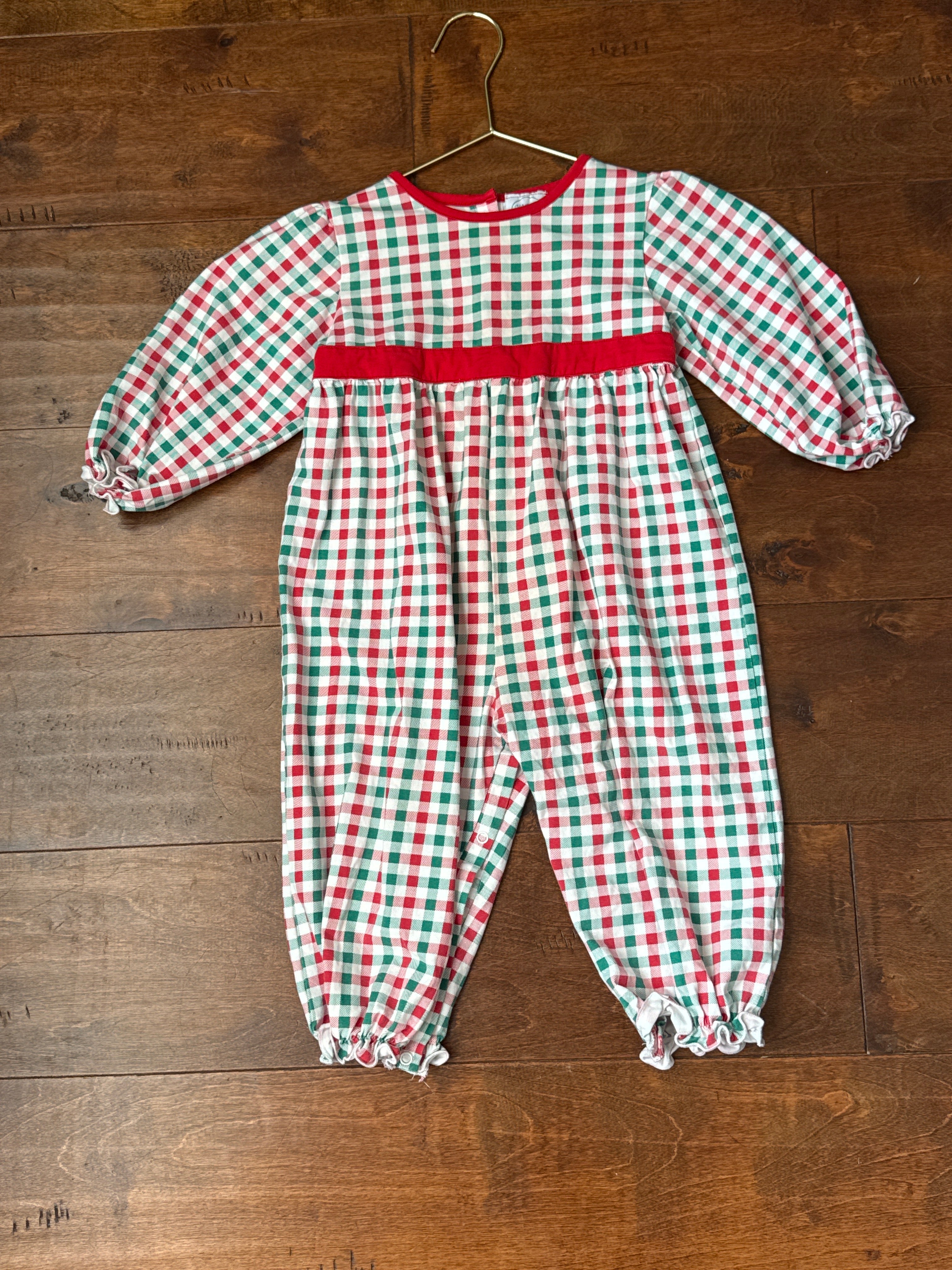 Sugar Dumplin Kids Gingham Red Green Romper 24M