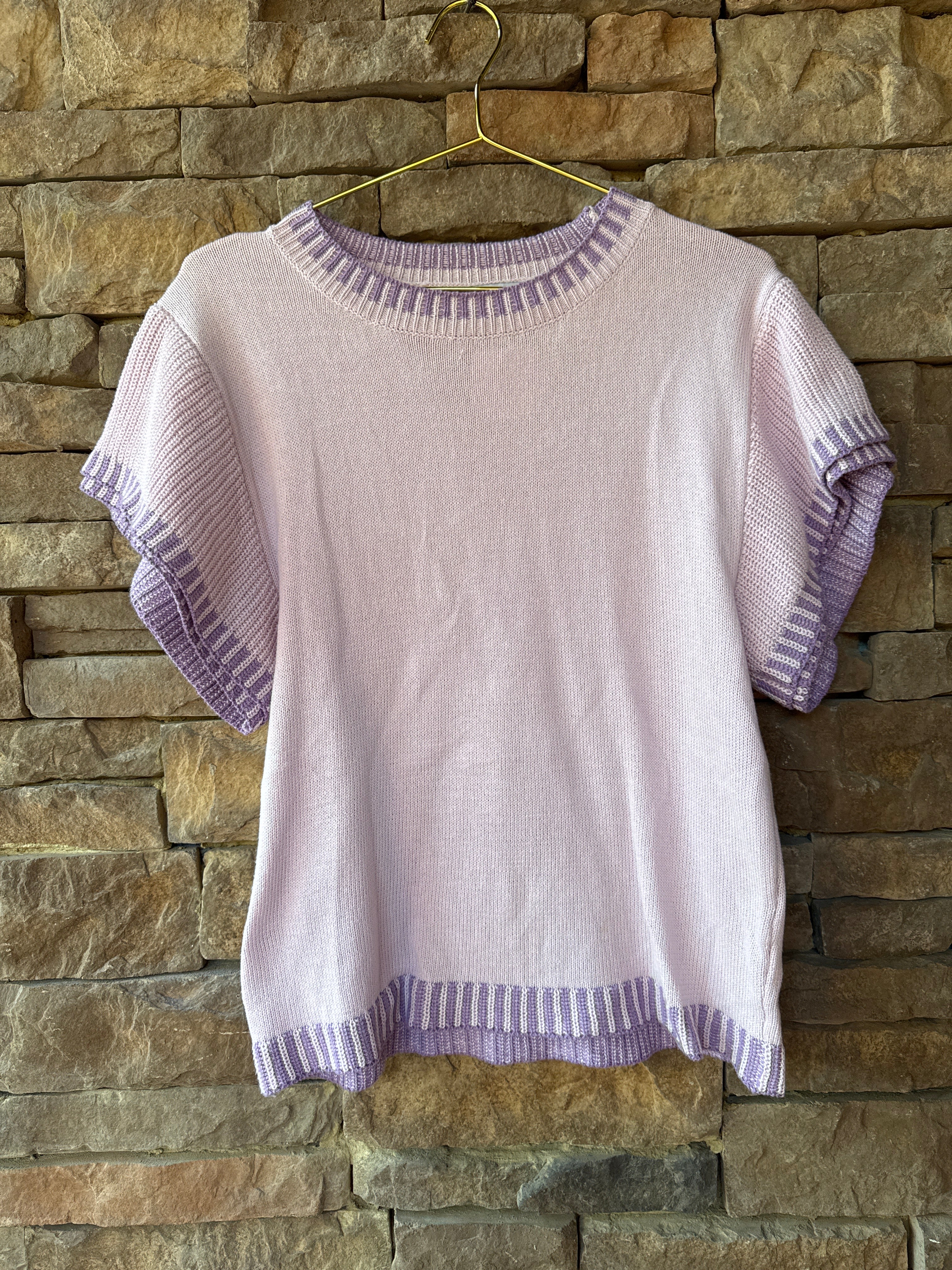 Lavendar Cap Sleeve Purple Trim Sweater XL