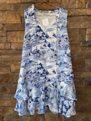 Julia James BlueWhite Printed Ss Dress S