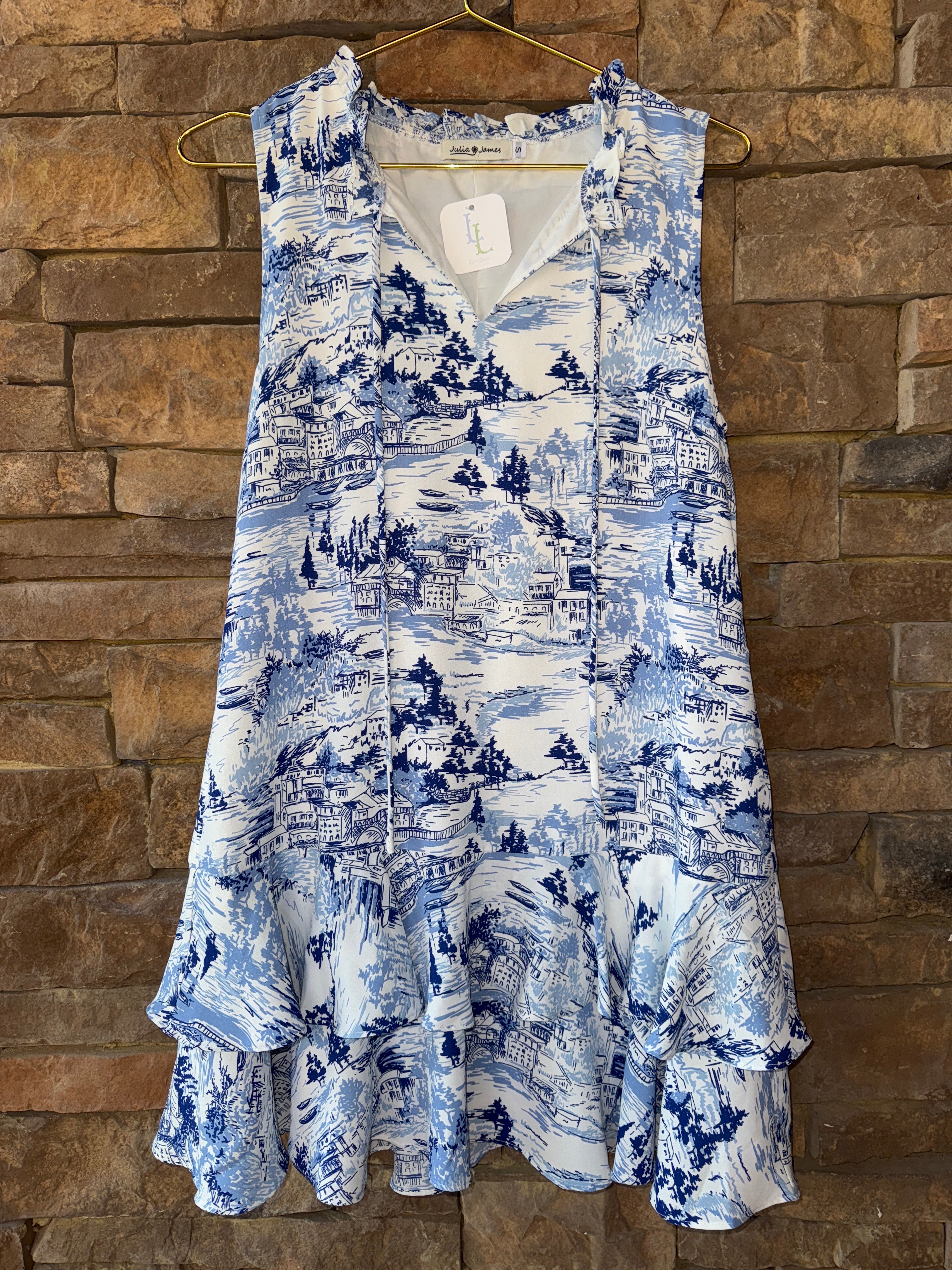 Julia James BlueWhite Printed Ss Dress S