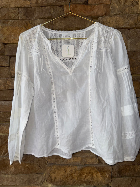Velvet Lace Detail White Top M