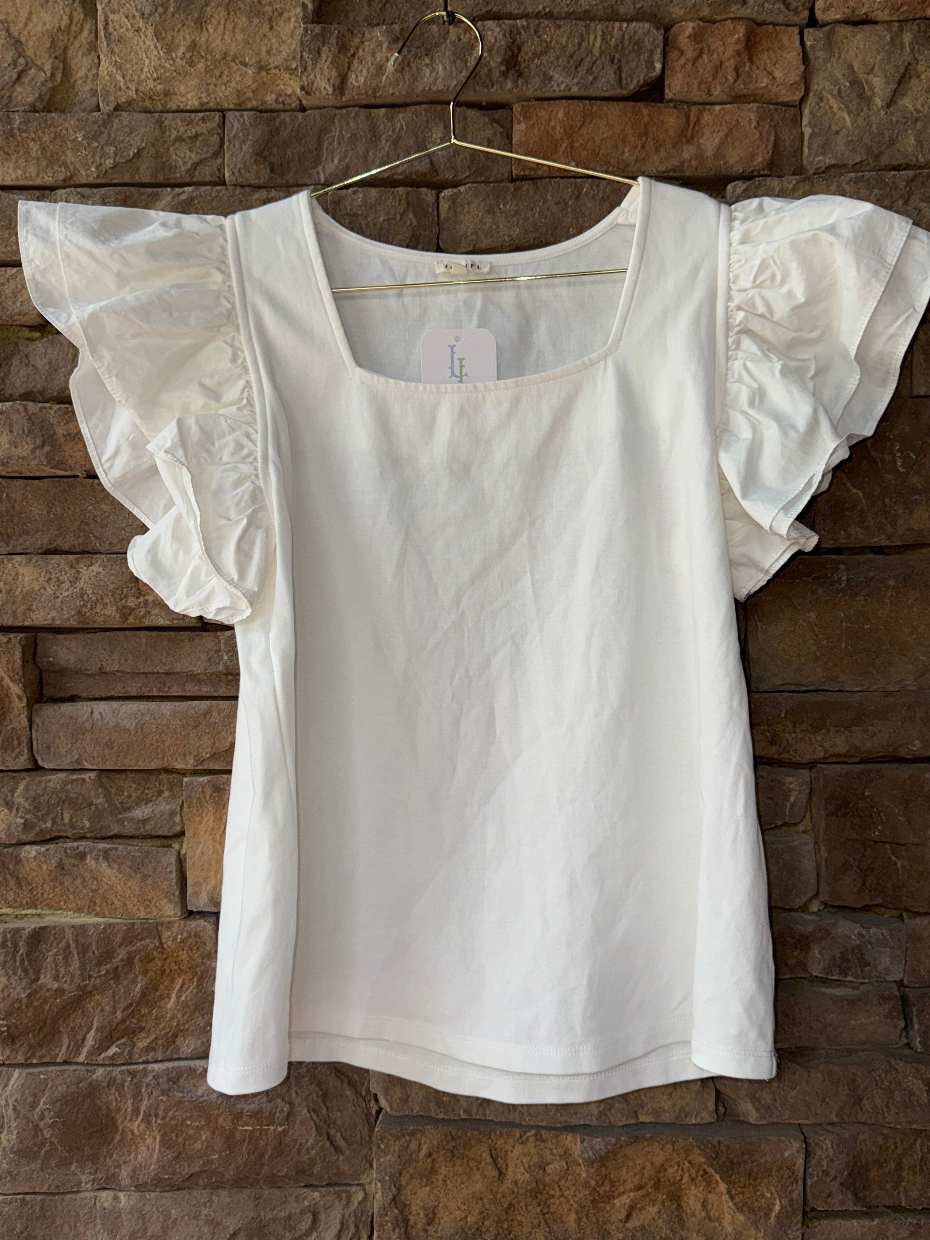 Jodifl Ruffle Sleeve White Top S