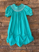 Mom & Me Turq Smocked Dress 24M