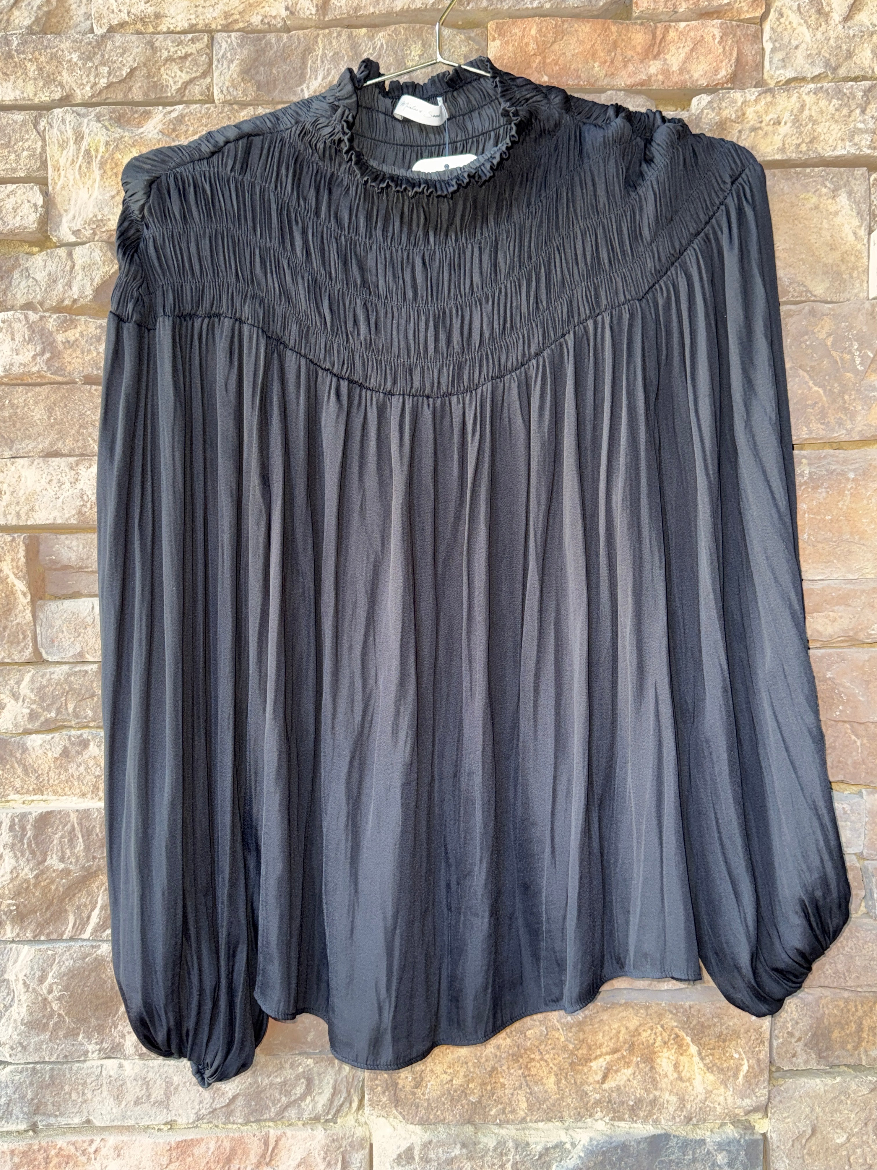 Black Ruffle MockNeck Ls Top M