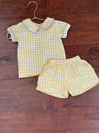 The Oaks Peter Pan Yellow Gingham Short Set 12m