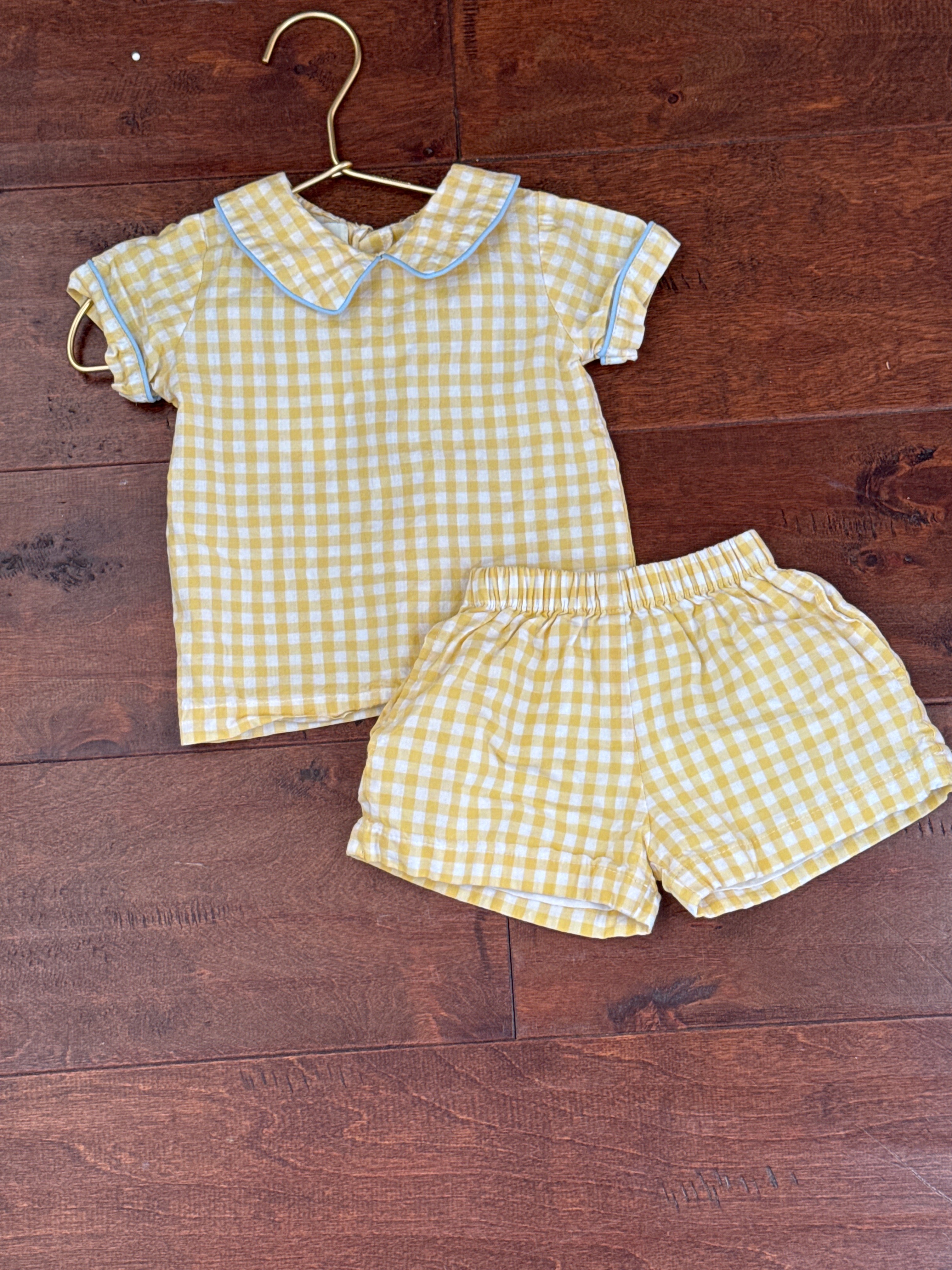 The Oaks Peter Pan Yellow Gingham Short Set 12m