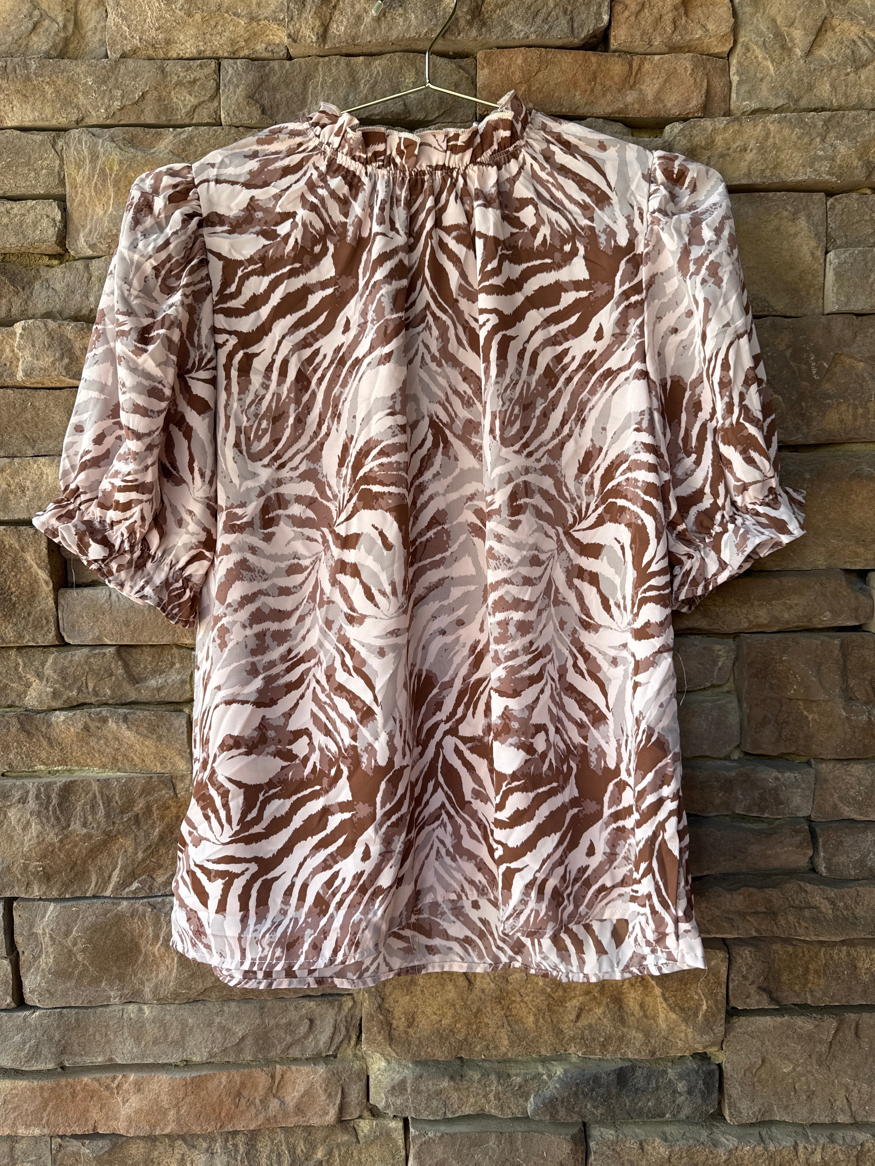 Entro Brown and Cream Zebra Top M