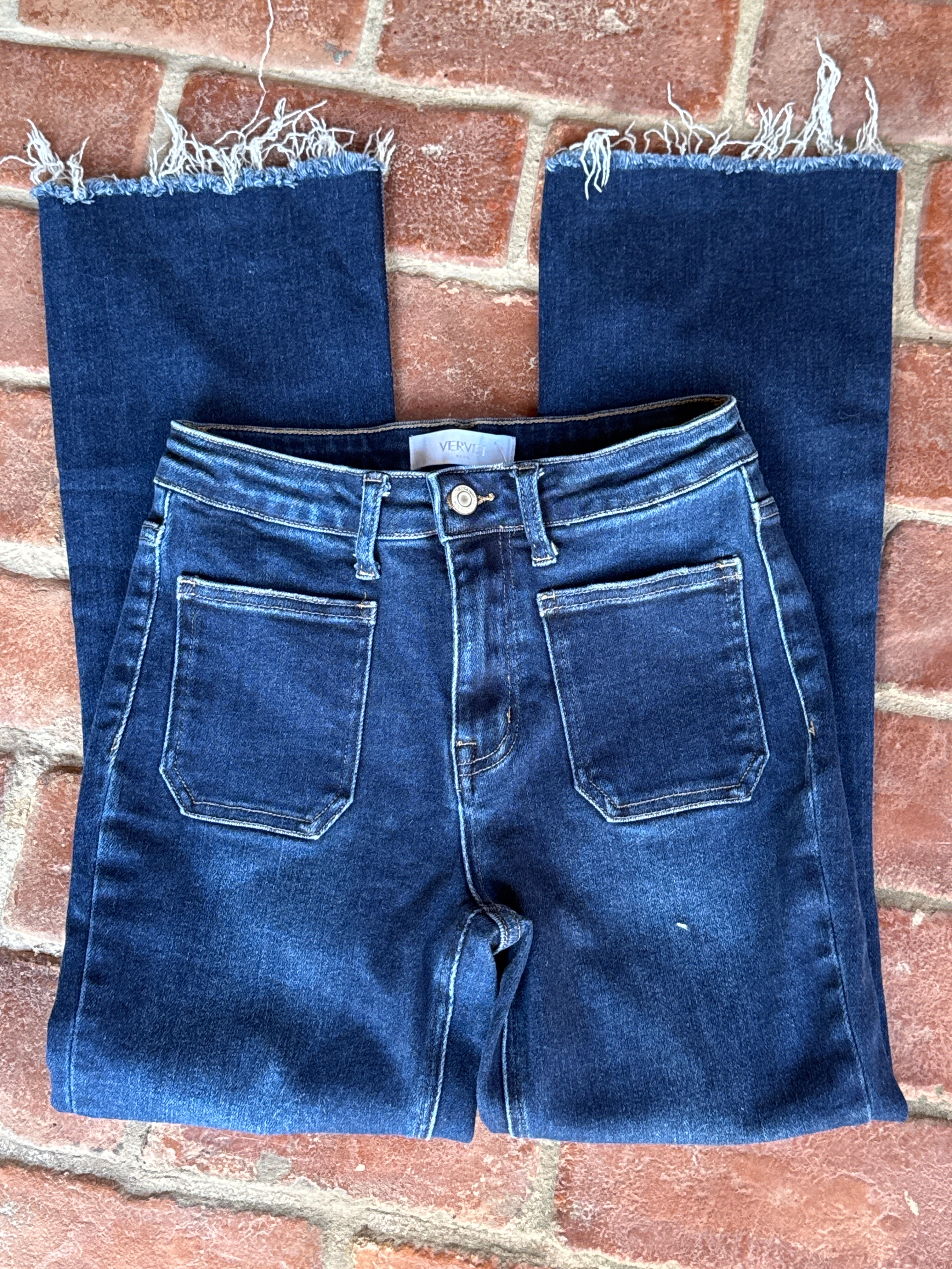 Vervet Dark Denim Raw Flare Jean 26