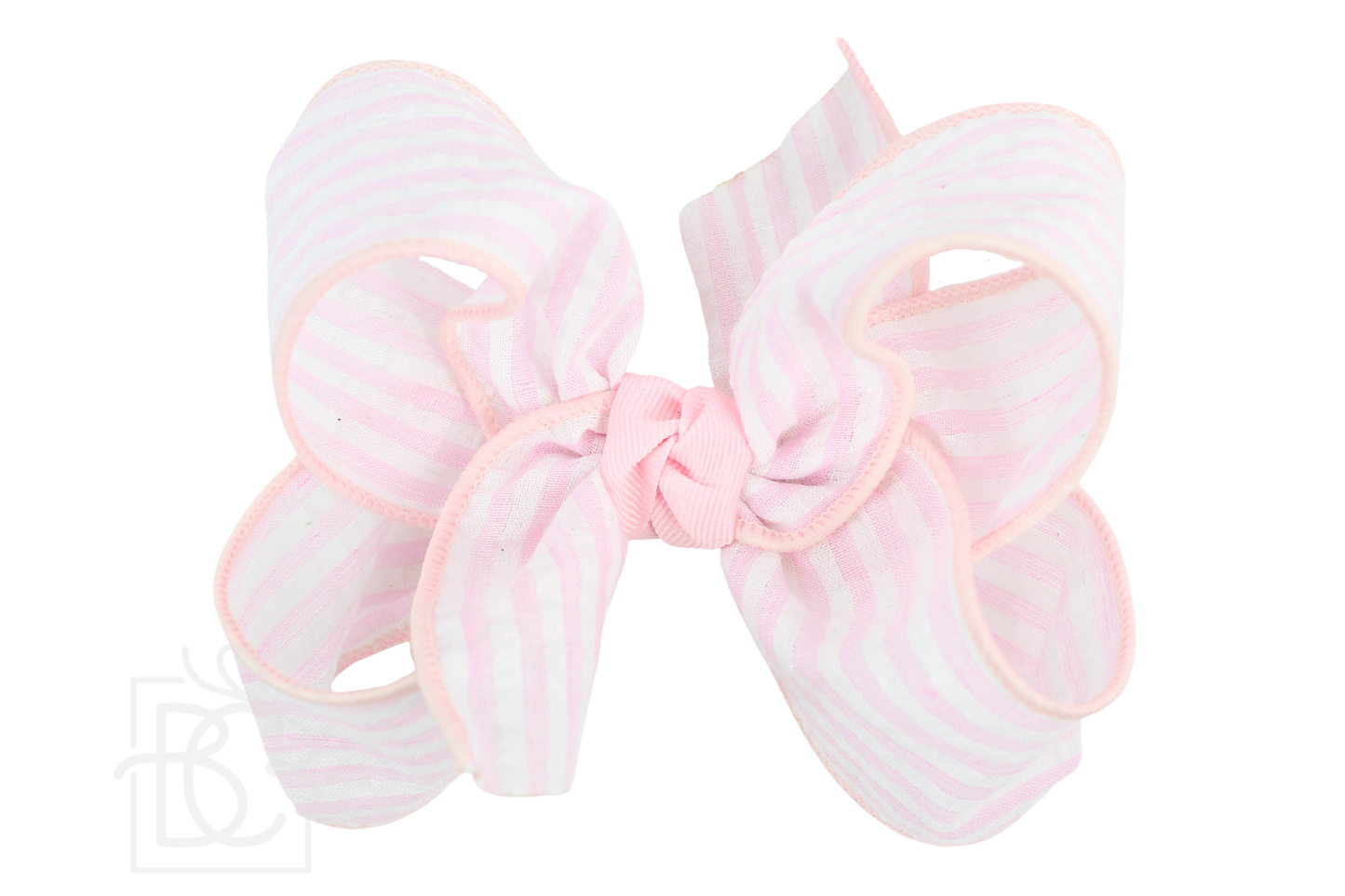 SEERSUCKER BOW ON CLIP: Light Pink / 4.5" Large - 1.5" Ribbon on Alligator Clip