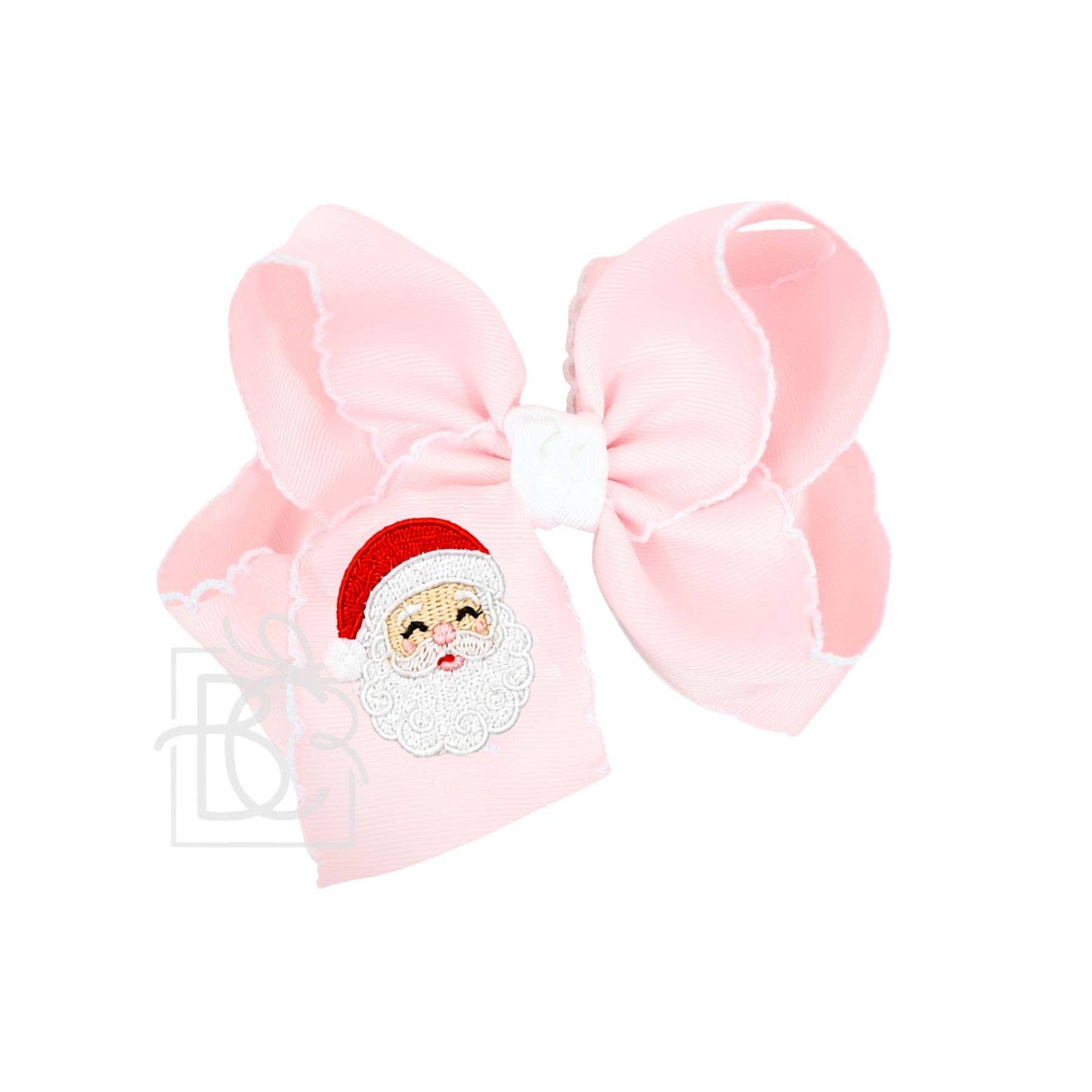 EMBROIDERED SANTA CROCHET EDGE BOWS: White w/ Red Crochet Edge / 4.5" Large