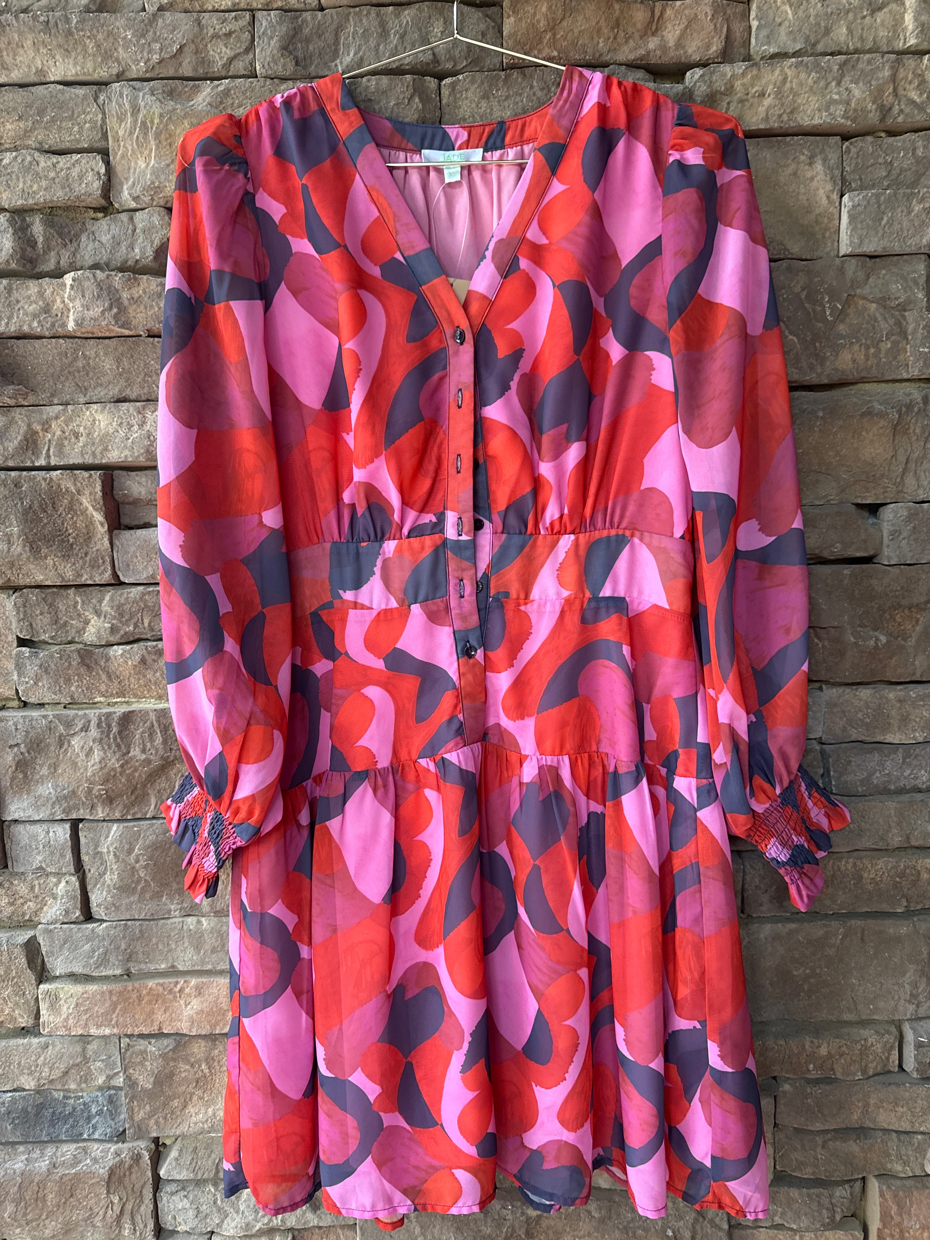Jade V Neck Dress in Red XS