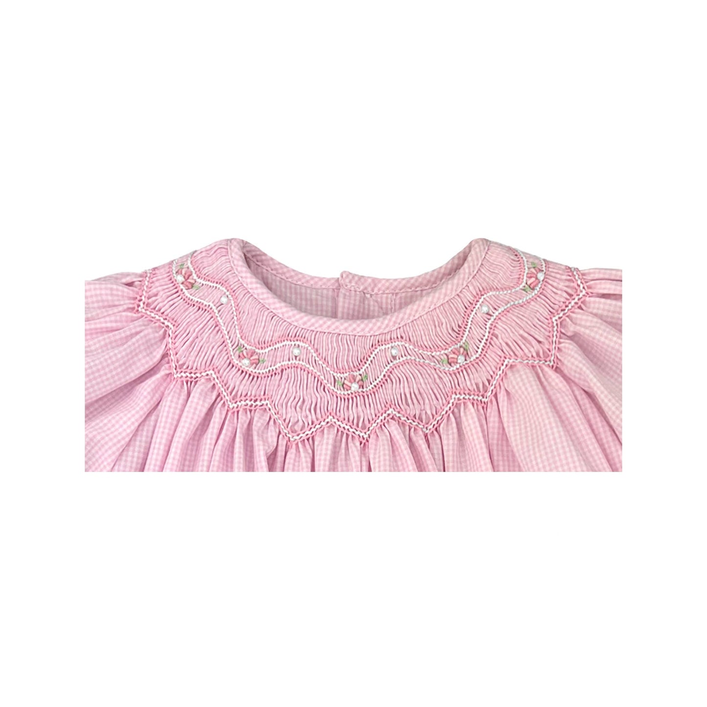 Bishop Zig-Zag Smocked Dress w/Dainty Pearls & Bloomers