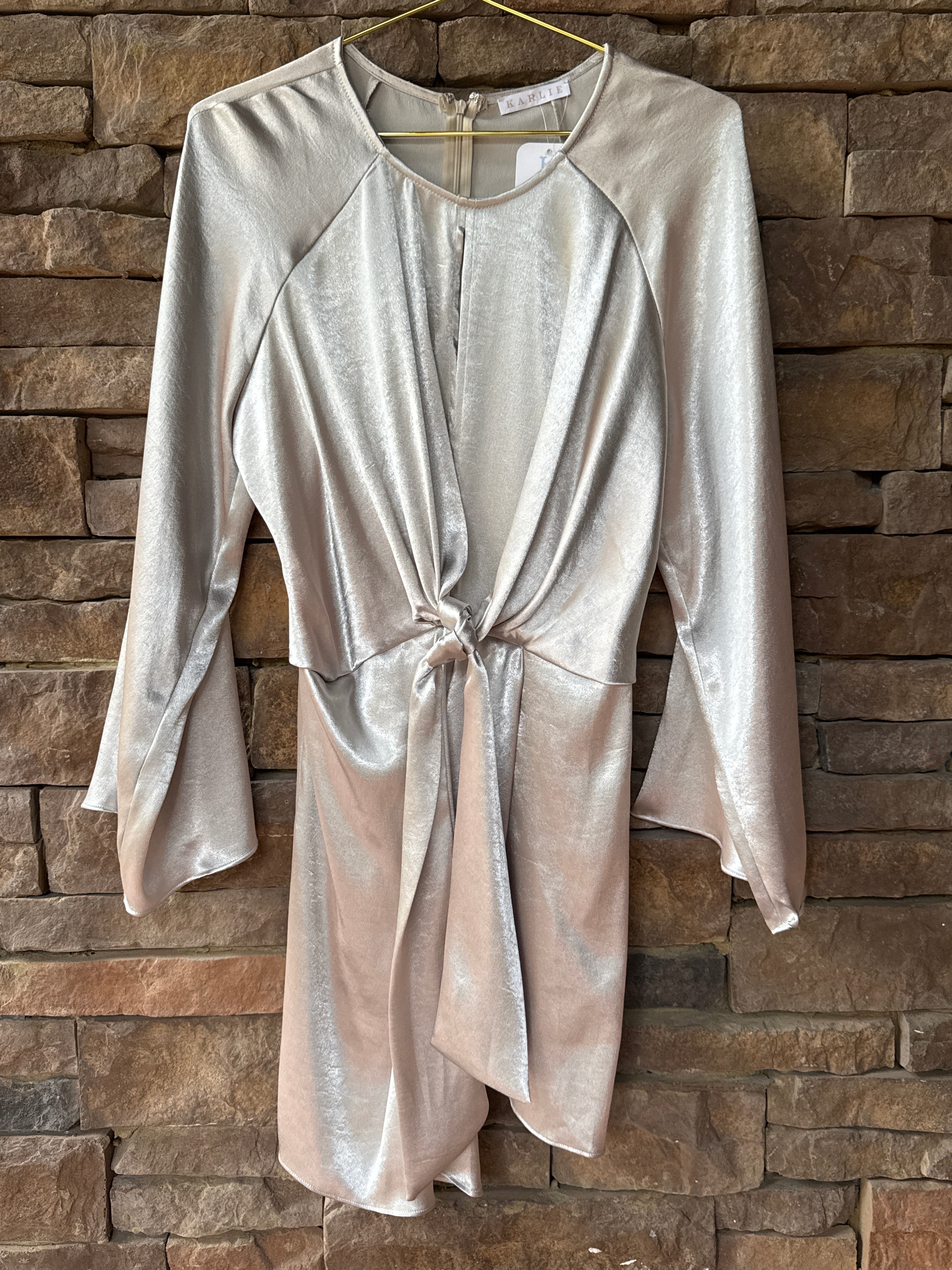 Karlie Gold Satin Tie Front Dress M