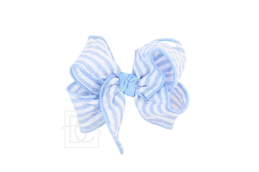 SEERSUCKER BOW ON CLIP: Millenium Blue / 4.5" Large - 1.5" Ribbon on Alligator Clip