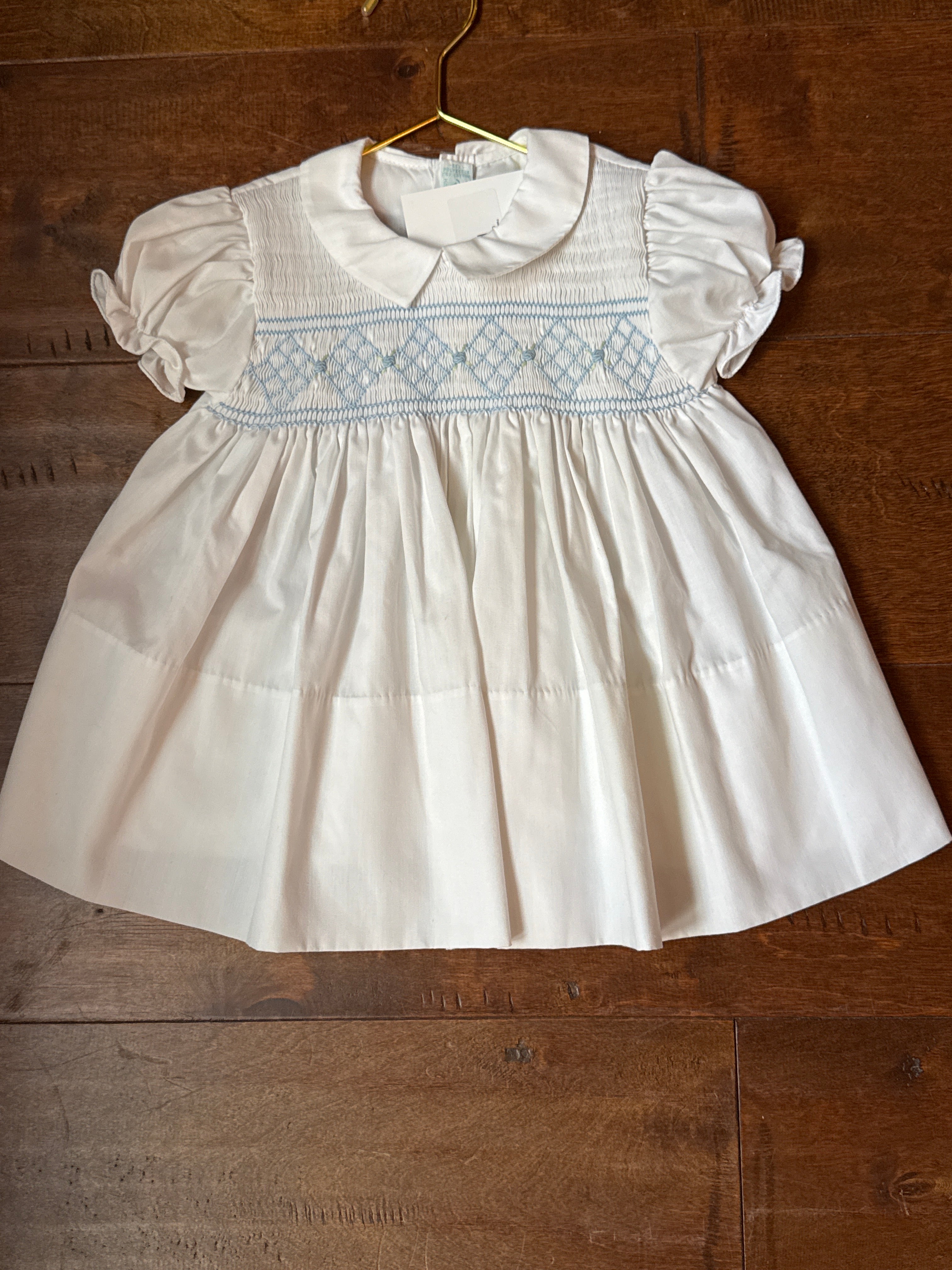 Pastels White and blue smocked Dress 12-18M