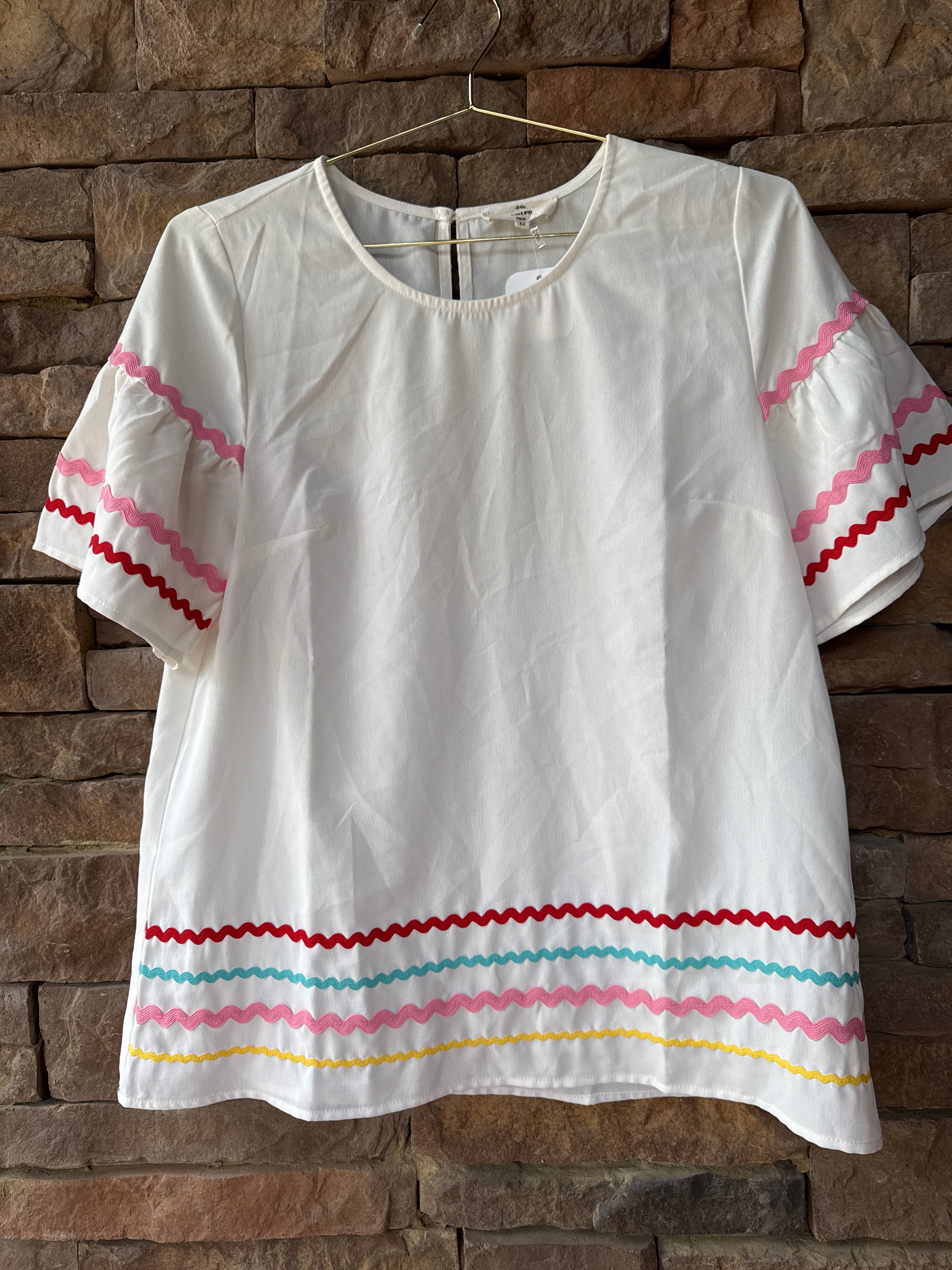 Entro White Ric Rac Multi Top M